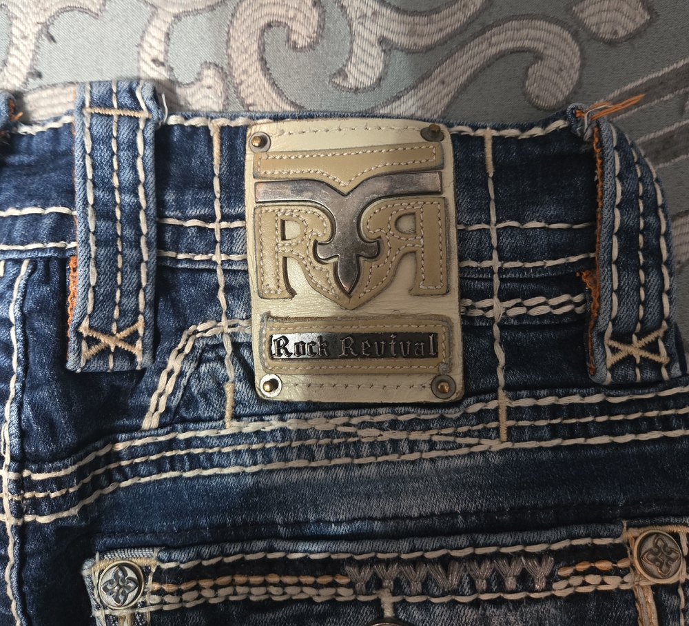 Rock Revival Dark Blue Stitch Detail Men's Jeans